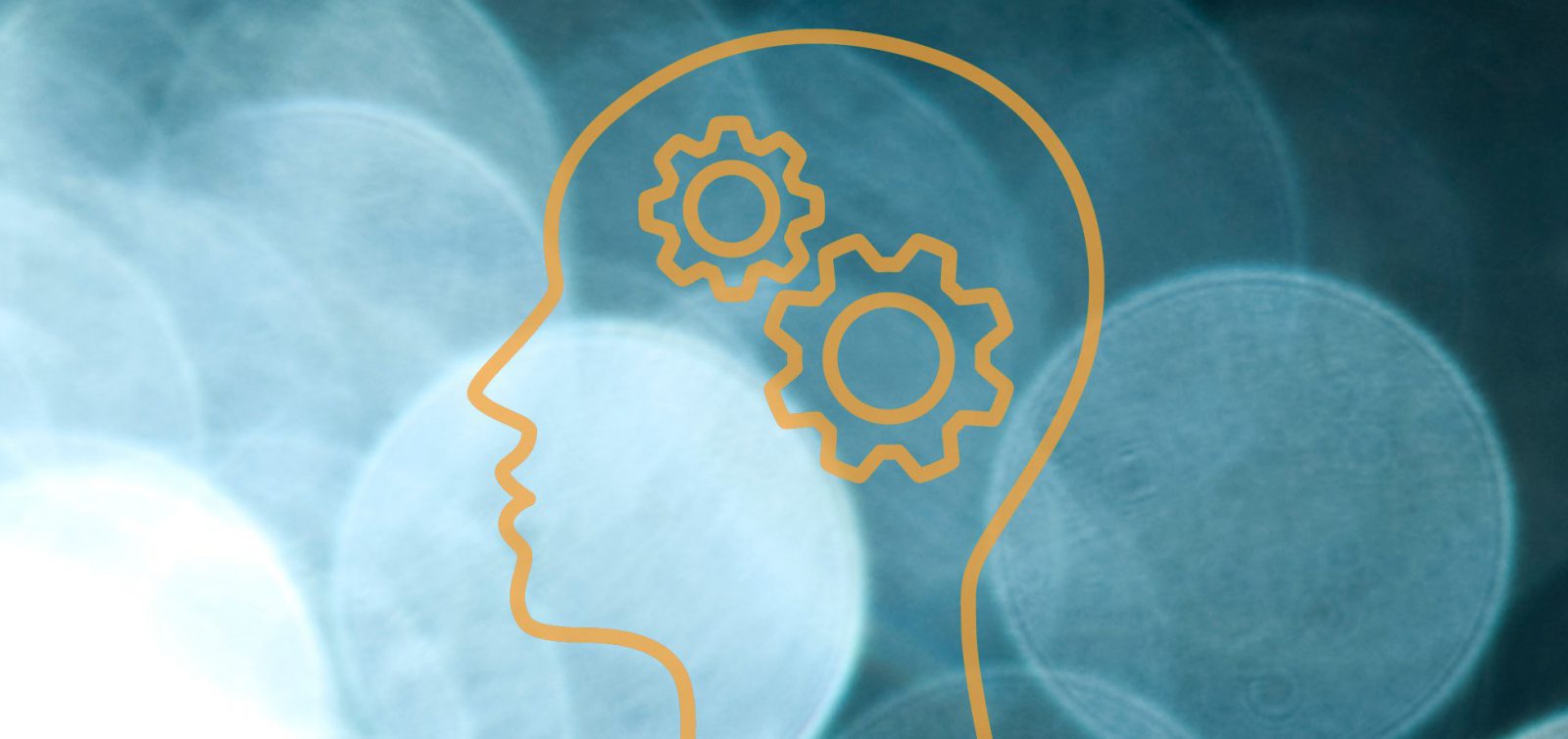 Water drops and head icon with gears inside