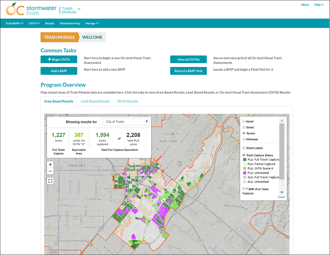 Trash module in Stormwater Tools platform